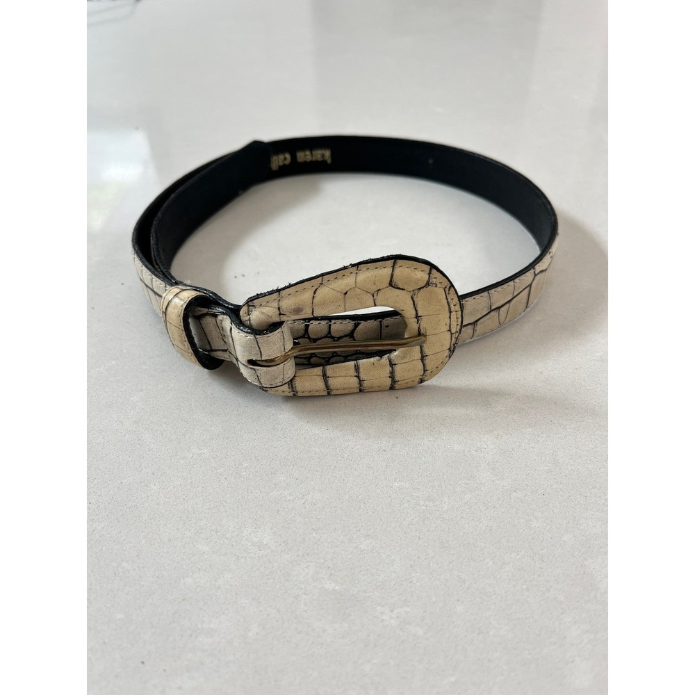 Karen Callan Belt M Croc Embossed Leather Covered Buckle Vintage Boho indie - Picture 2 of 8